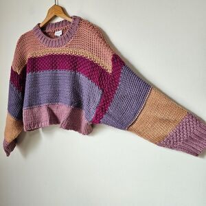 NWT LE LIS COLOR BLOCK SEMI CROP CHUNKY OVERSIZED PULLOVER SWEATER SZ M